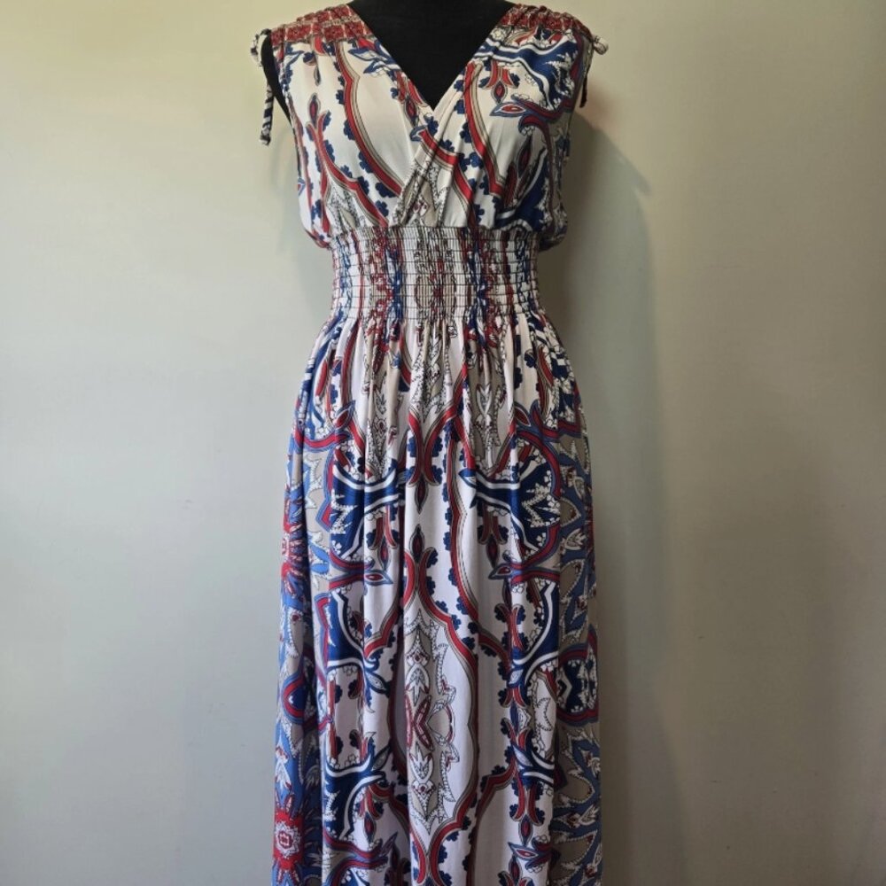 Lildy Crossover V Neck Runched Waist Maxi Dress